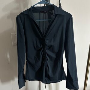 New York & Company Black Ruched Blouse